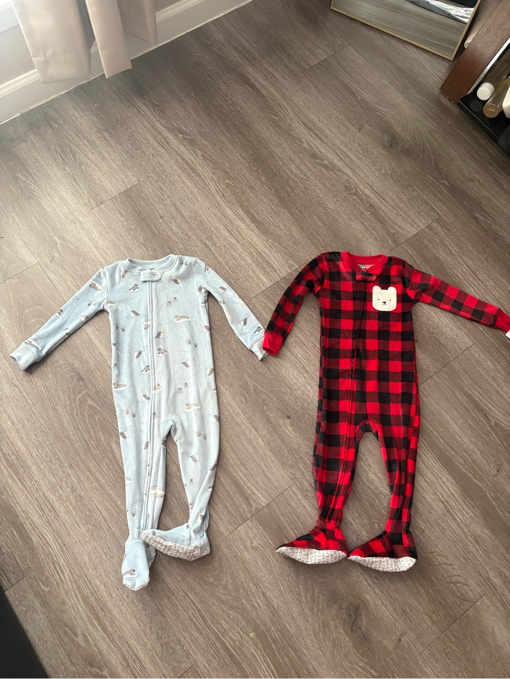 Red Buffalo Plaid Kids One-Piece Fleece Footed Pajamas - Unbranded